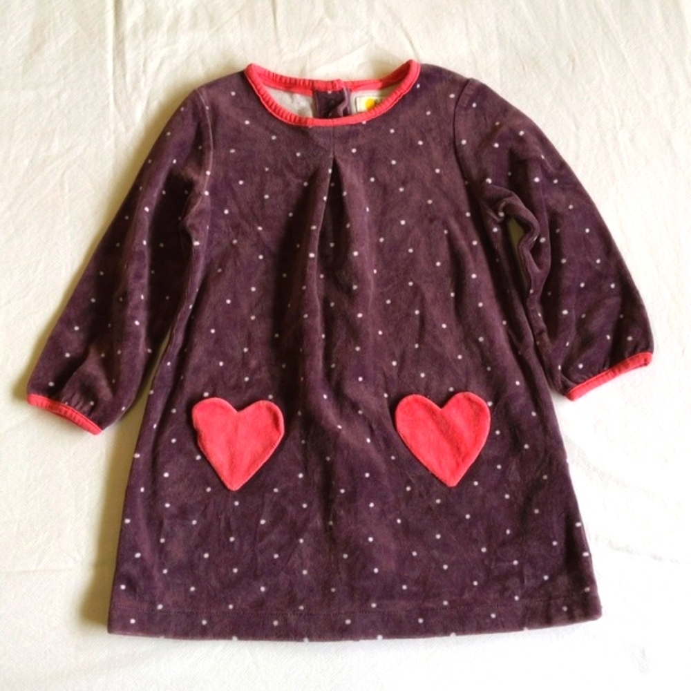 baby boden purple dotted velour swing dress with heart pockets 18-24 months girl